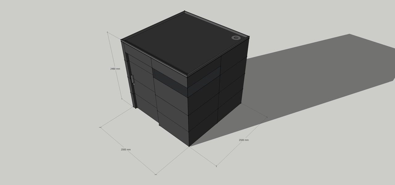 Symmetrie in der Einfahrt: Das eckige Gartenhaus mit Flachdach