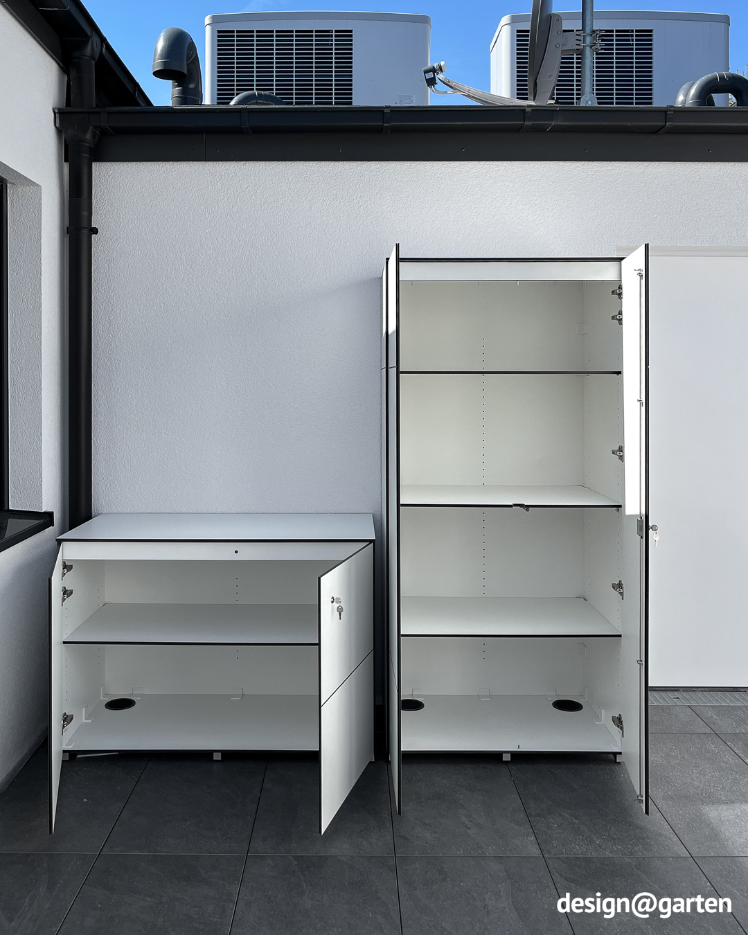 Gartenschrank in verschiedenen Formaten: hoch und quer