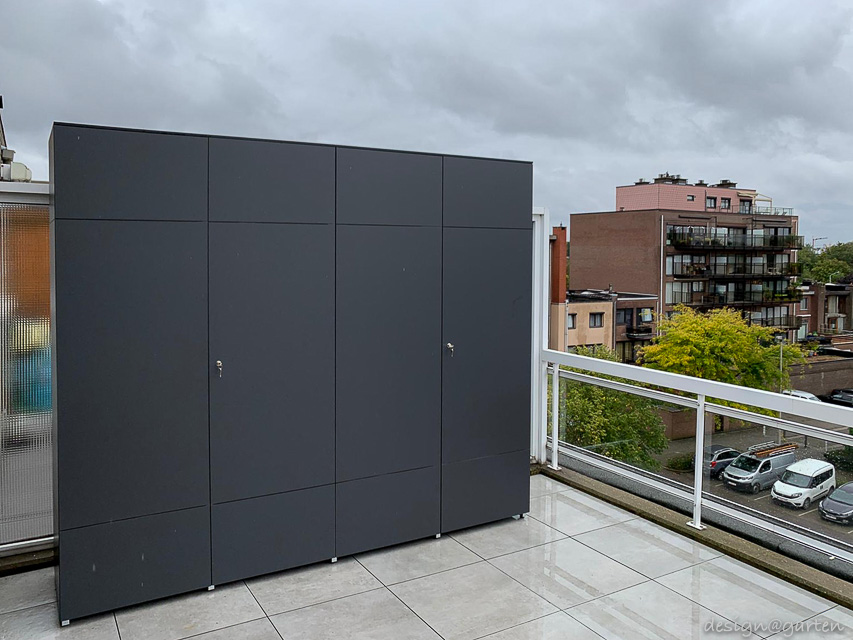 Custom-made weatherproof cabinets for balconies and roof terraces throughout Europe