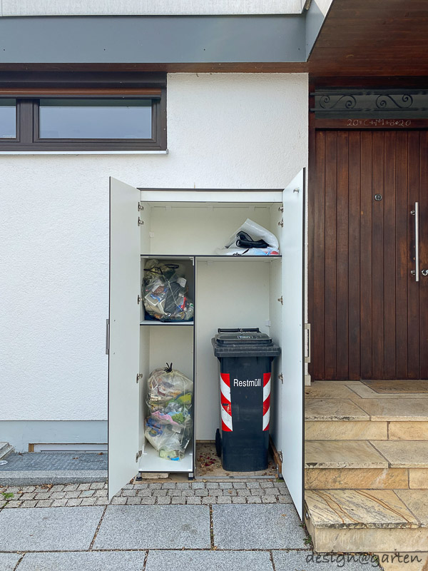 Weatherproof outdoor equipment cabinet as a customised solution for the front garden