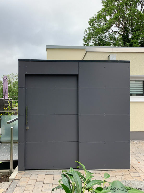 Custom-made HPL garden shed: smart space solution with walk-through function