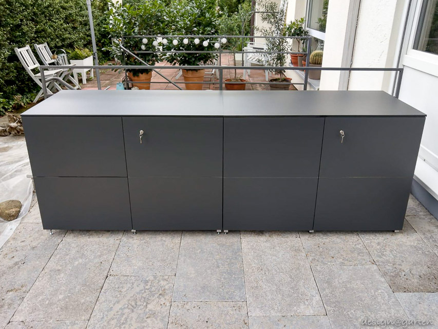 Long outdoor sideboard for the patio in anthracite