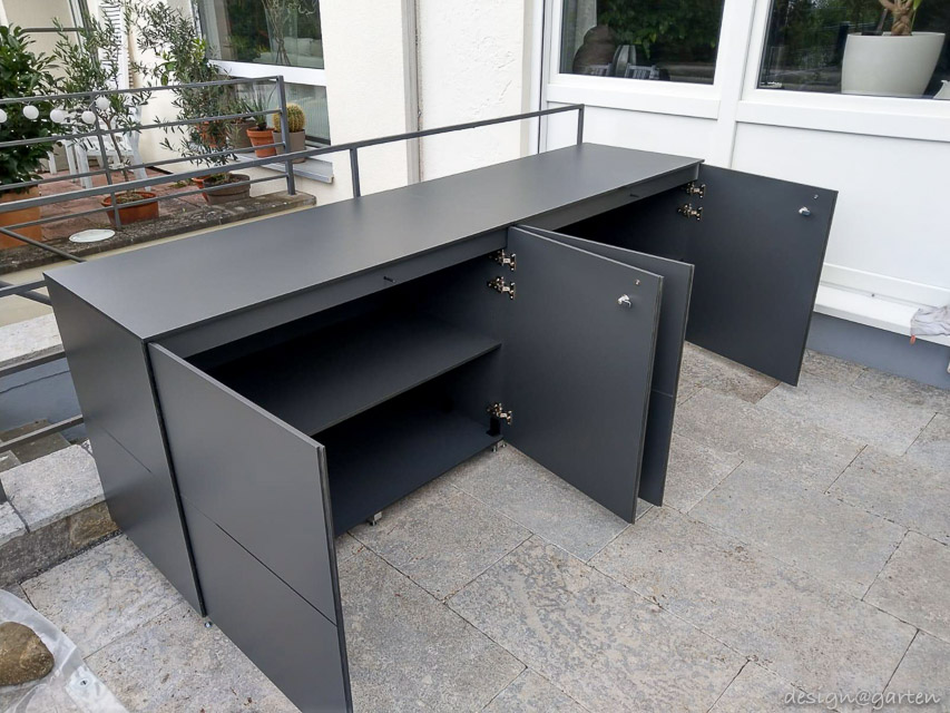 Long outdoor sideboard for the patio in anthracite