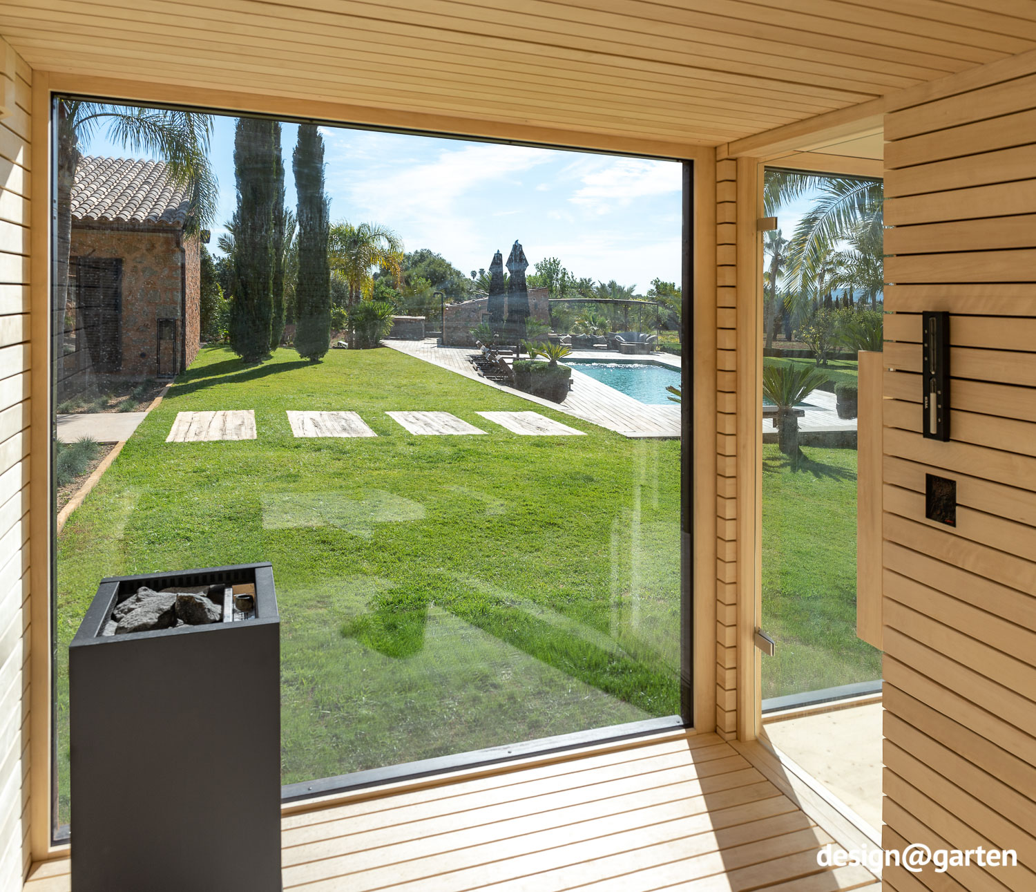Designer garden sauna made of HPL in Mallorca