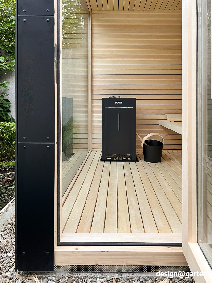 Black designer garden sauna made of HPL