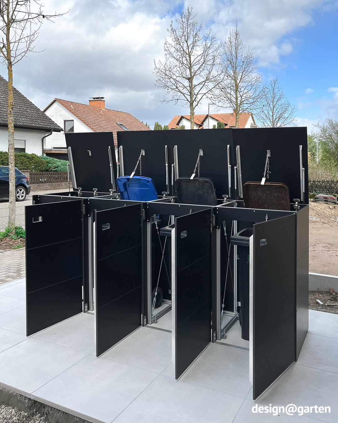 4-bin bin storage unit for 240-litre bins with integrated letterbox