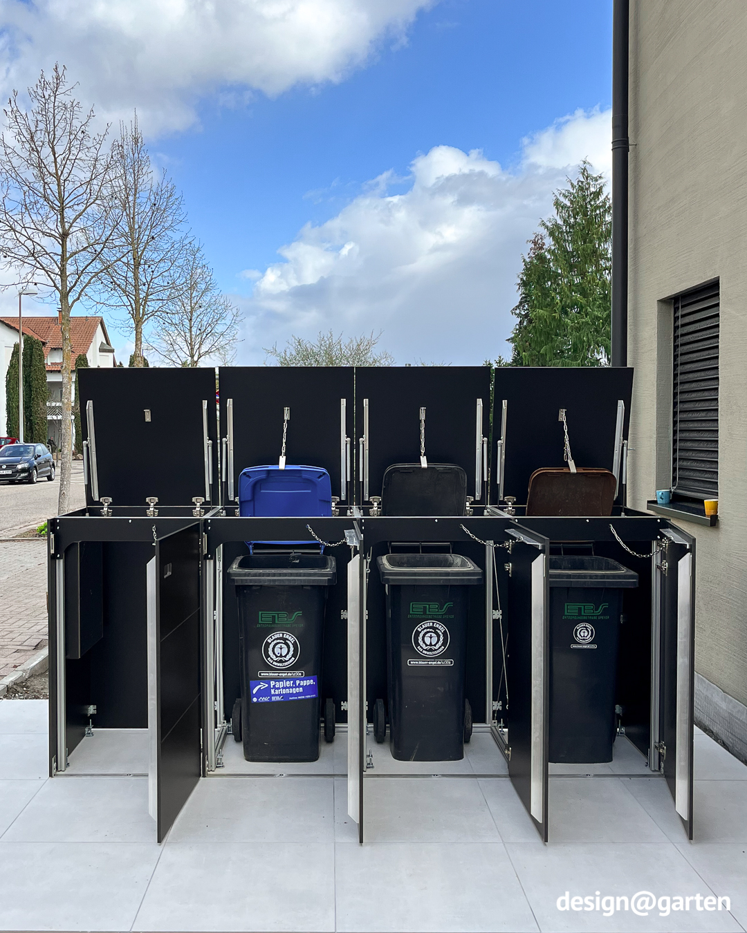 4-bin bin storage unit for 240-litre bins with integrated letterbox