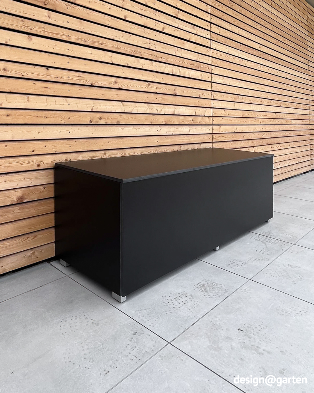 Black, waterproof garden box made of HPL