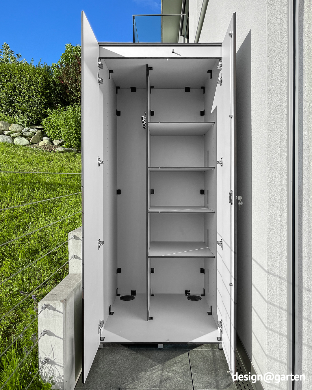 Tall garden cabinet with plenty of storage space for garden utensils