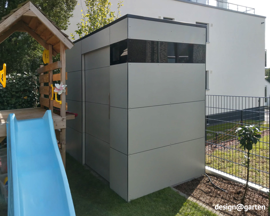 Light grey designer garden shed for toys