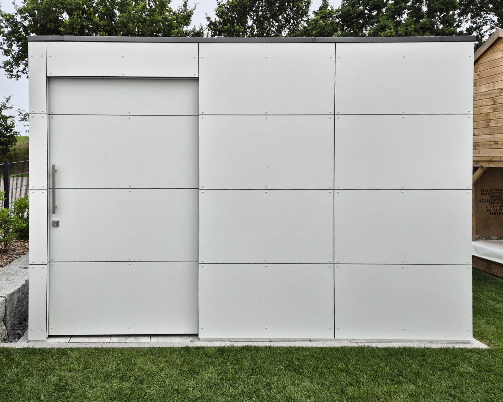 Large garden shed in Pastel Grey Satin