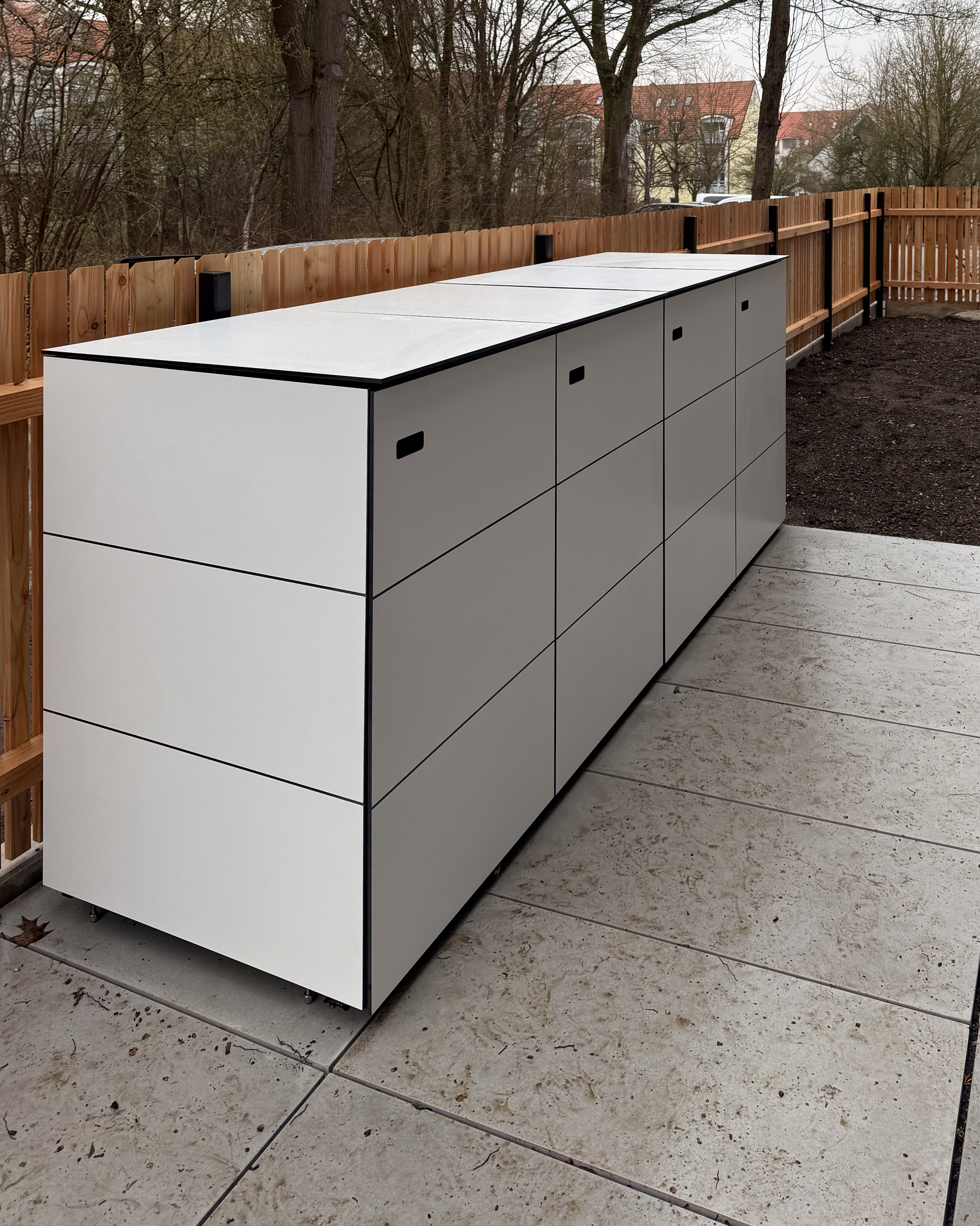 Modern white bin shed