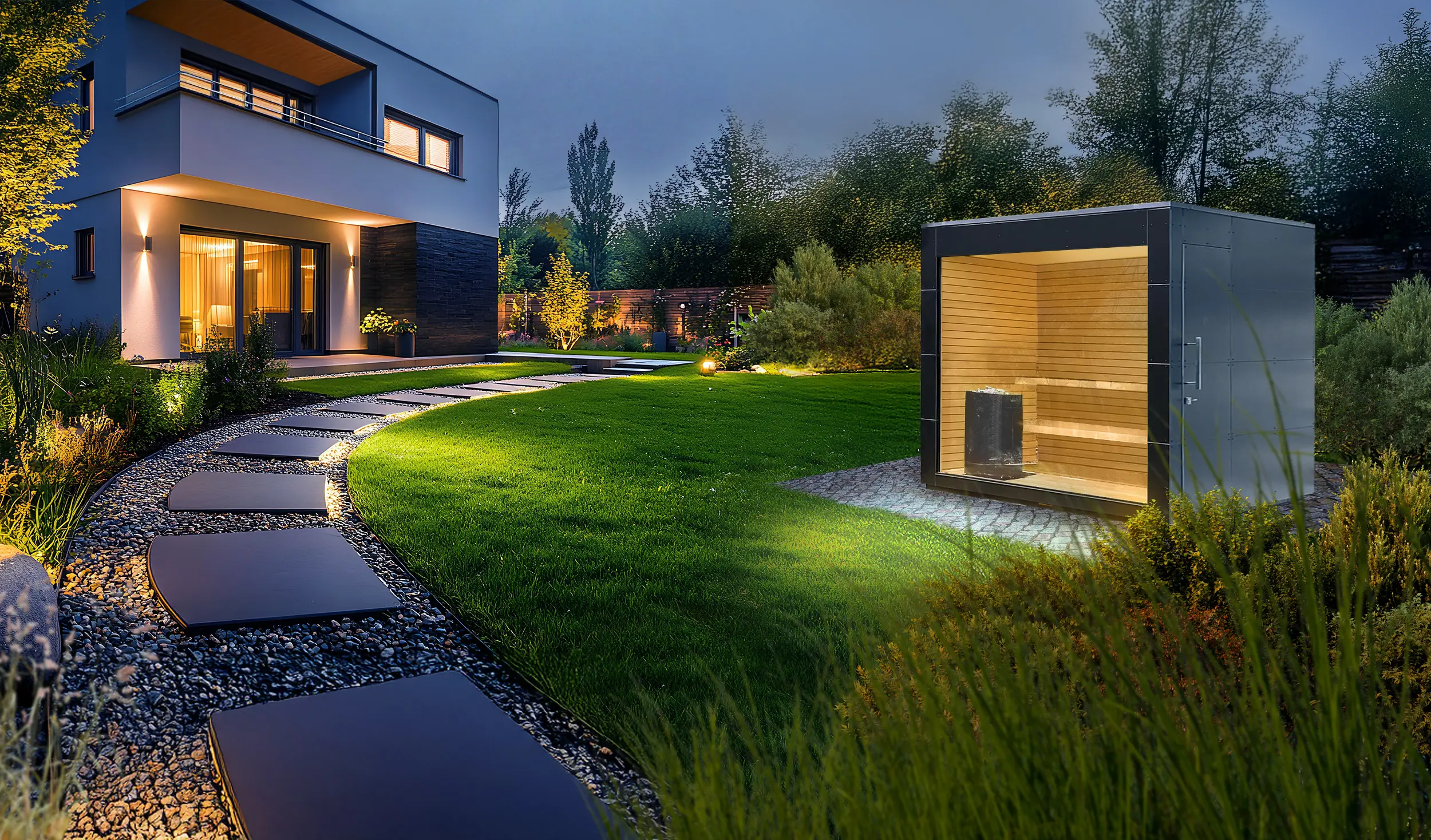 Moderne Design-Gartensauna aus HPL