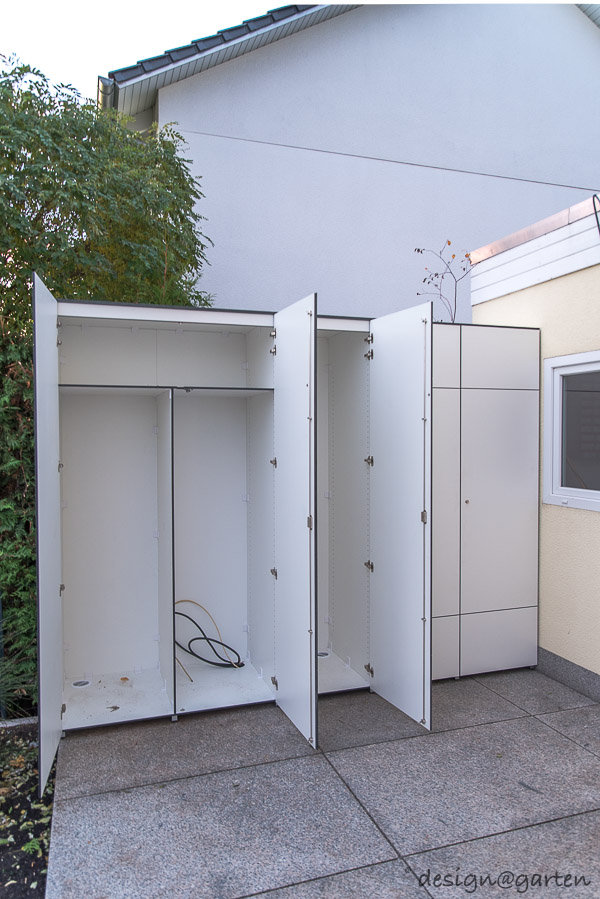 Máxima capacidad de espacio en Hannover: un gran armario de jardín a medida y un dúo de aparadores.