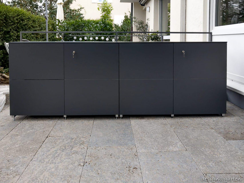 Long buffet d'extérieur pour terrasse, couleur anthracite