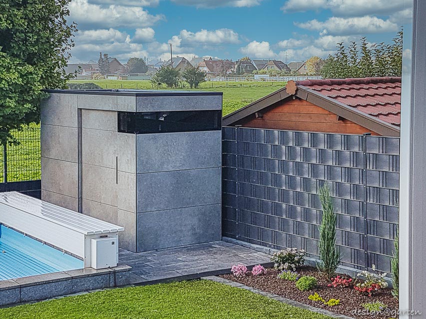 Pool house in stile Empire Slate con vetrate ad angolo