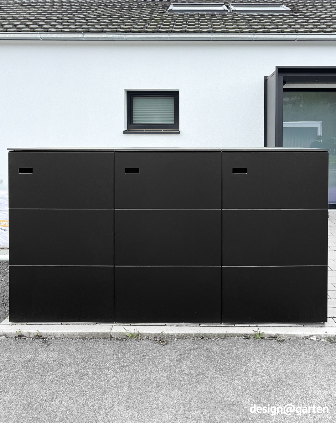 Design pulito: box per 3 bidoni della spazzatura da 240 litri