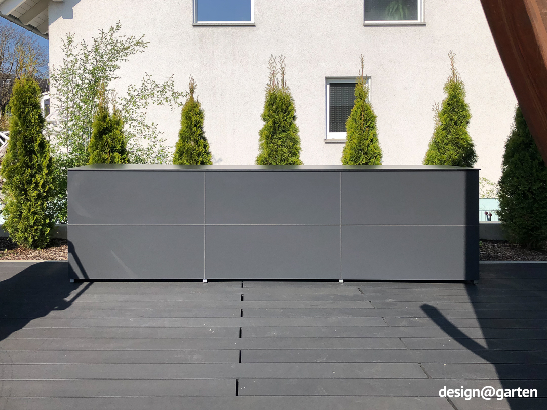 Box da giardino lungo in antracite per cuscini, imbottiture e accessori per barbecue